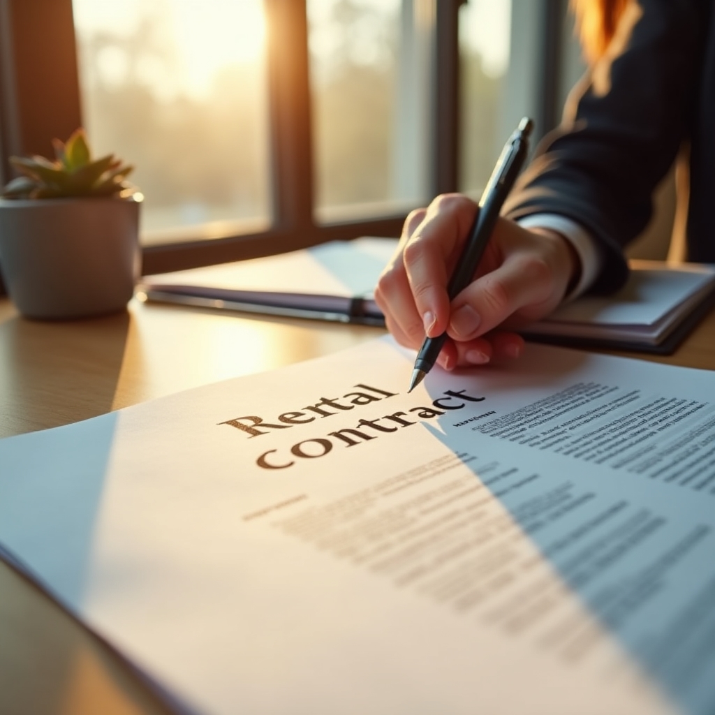 Escritorio con contrato de alquiler y documentación